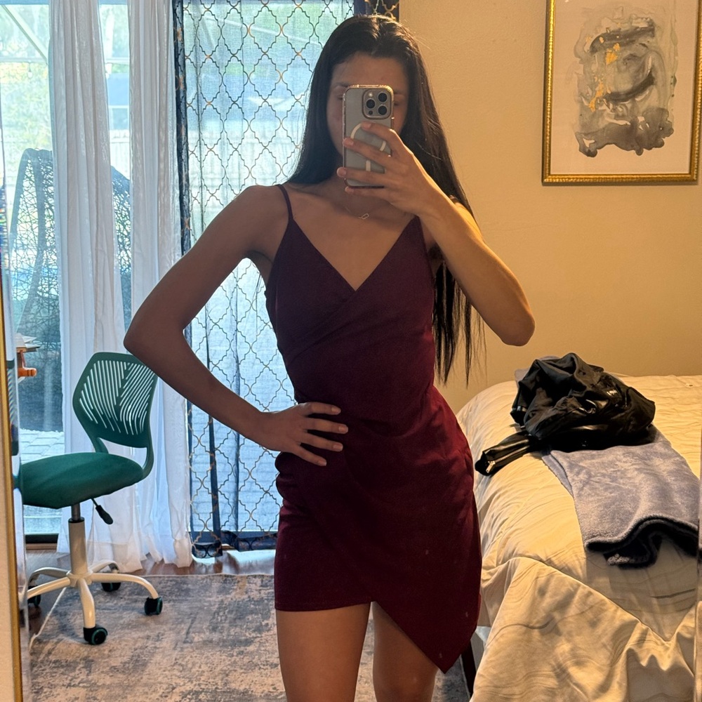 Source Unknown Deep Red Asymmetrical Dress